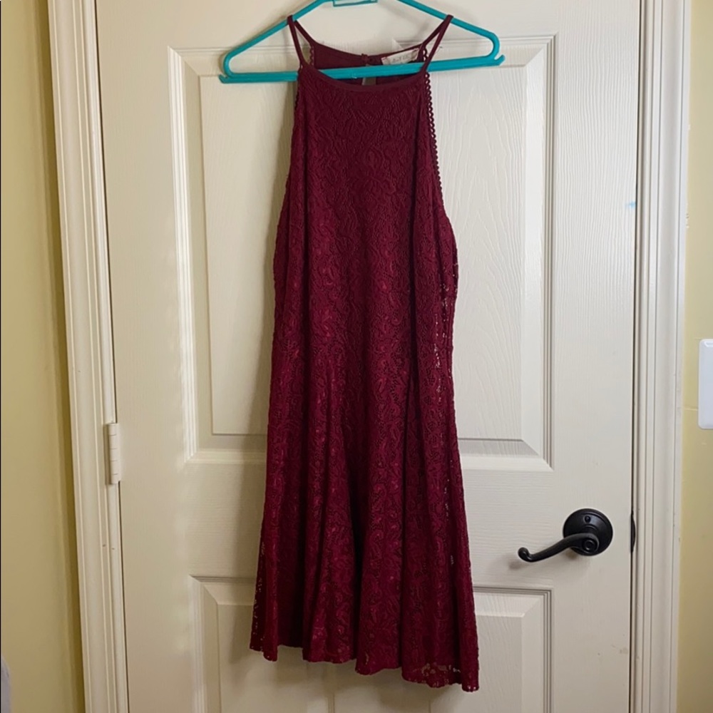 Alter’d State Halter red wine lace dress
